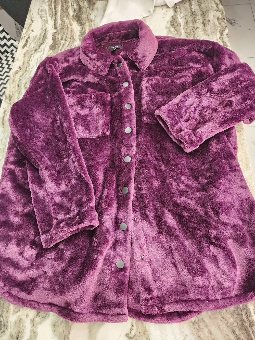 torrid Plush Faux Fur Button-Front Jacket in Deep Purple Torrid Plus Sz 2